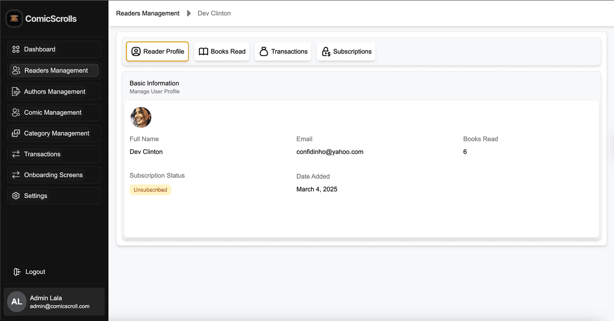 Comic Scroll Admin Dashboard - Screenshot 3