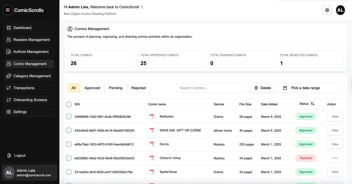 Comic Scroll Admin Dashboard - Screenshot 5