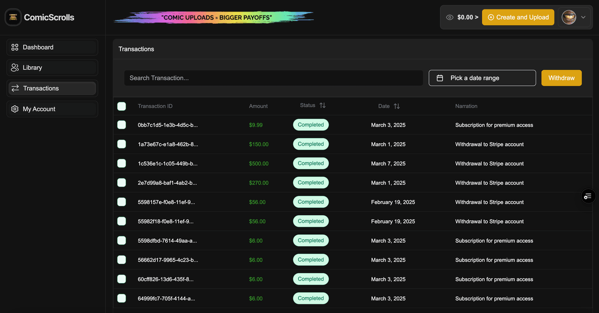 Comic Scroll Creators Dashboard - Screenshot 5