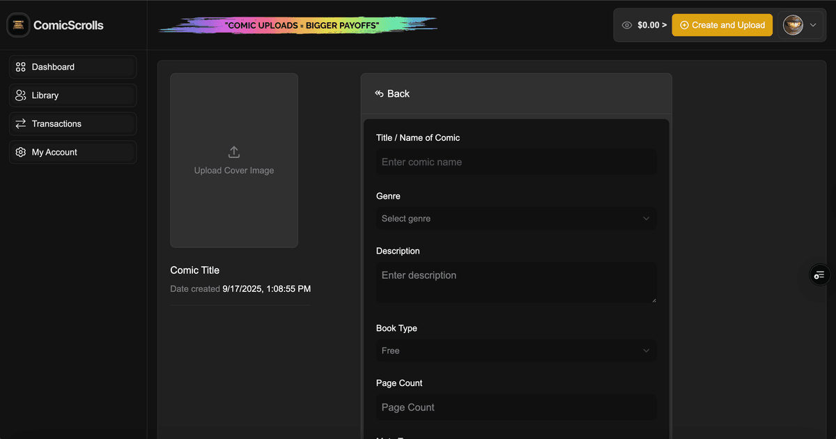 Comic Scroll Creators Dashboard - Screenshot 2