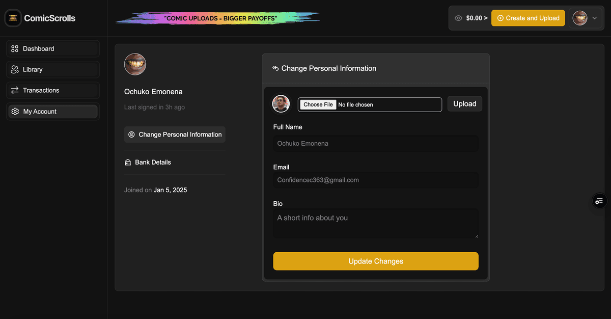 Comic Scroll Creators Dashboard - Screenshot 3