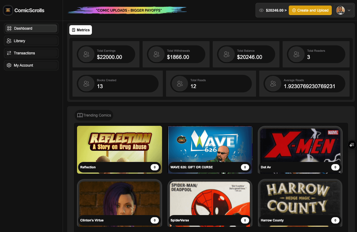 Comic Scroll Creators Dashboard - Screenshot 1