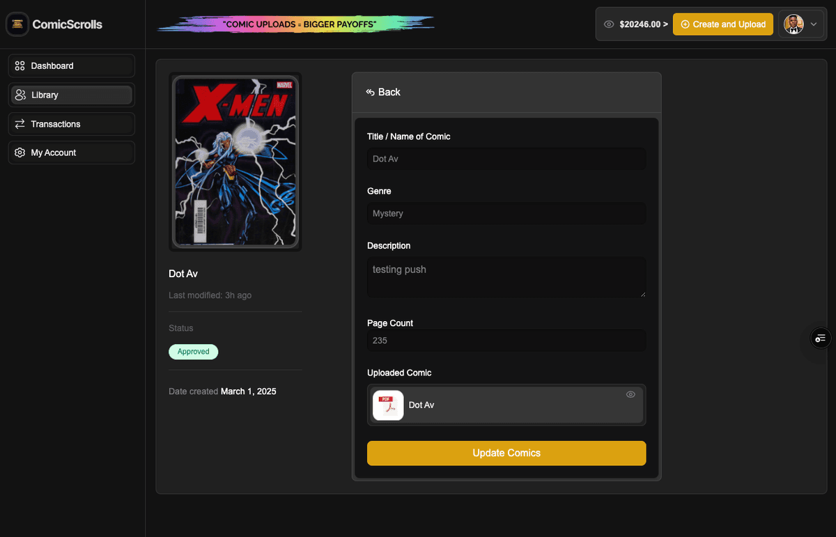 Comic Scroll Creators Dashboard - Screenshot 7