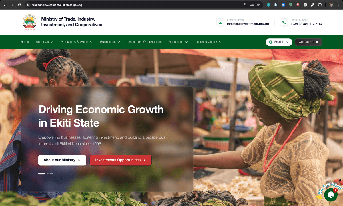 Ekiti State Ministry of Trade, Industry, Investment & Cooperatives Website - Screenshot 1